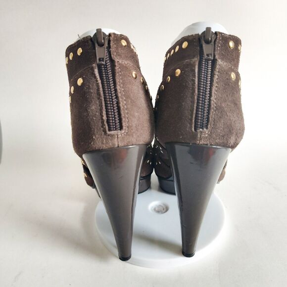 Steve Madden Devi Heels 7.5 Gray Suede Studded 5" Thick Heels‎ Cutouts Platform - Picture 6 of 9